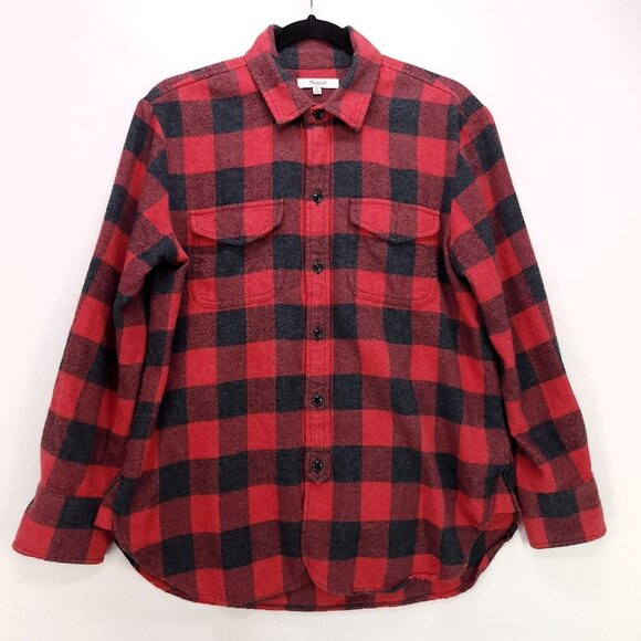 Madewell Flannel Shirt Button Up Red Buffalo Plaid Long Sleeve Size Small Boxy - Picture 1 of 13